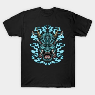 Blue Japanese demon hannya oni mask T-Shirt